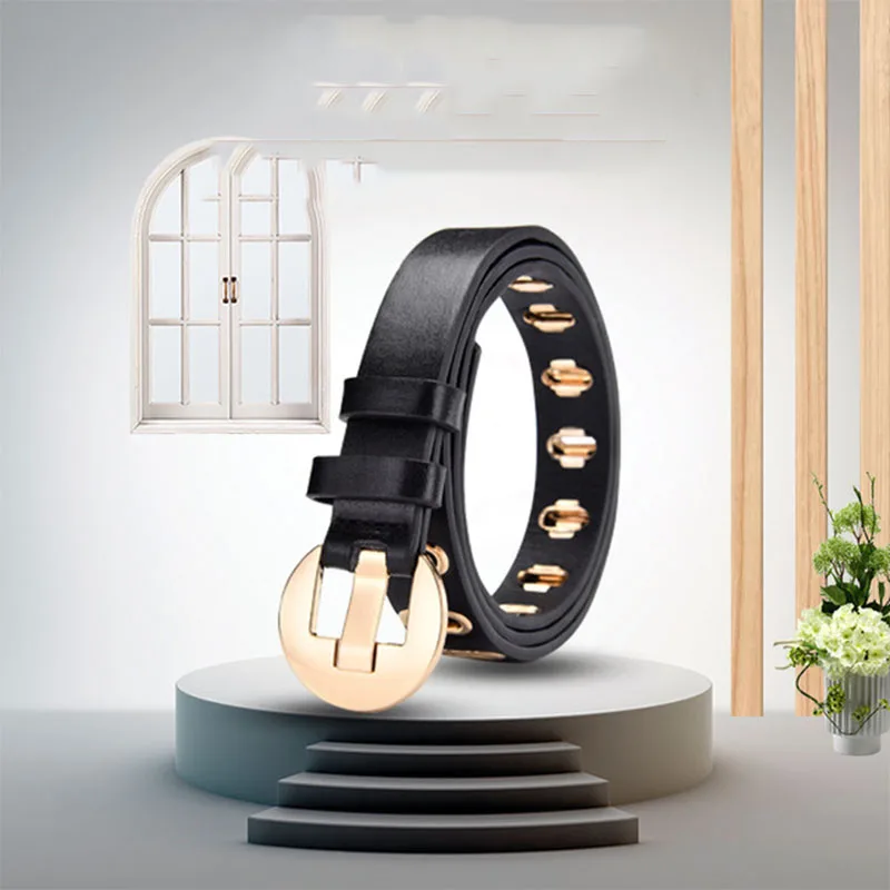 

Женский ремень с вырезами, металлический круглый студенческий пояс, Высококачественный ремень из искусственной кожи, аксессуары для джинс...