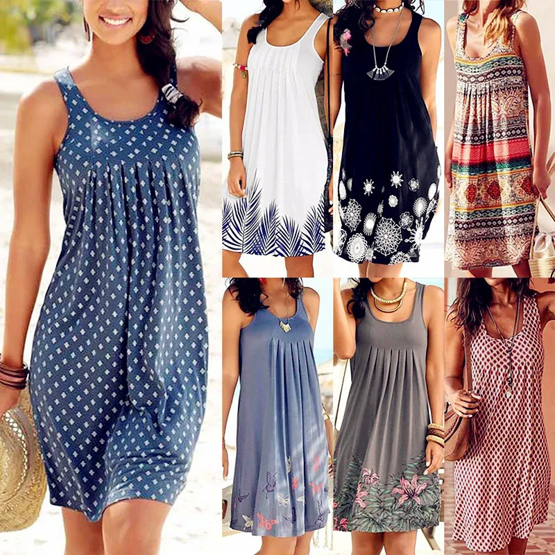Женское свободное платье-майка с оборками летнее Хлопковое цветочным принтом