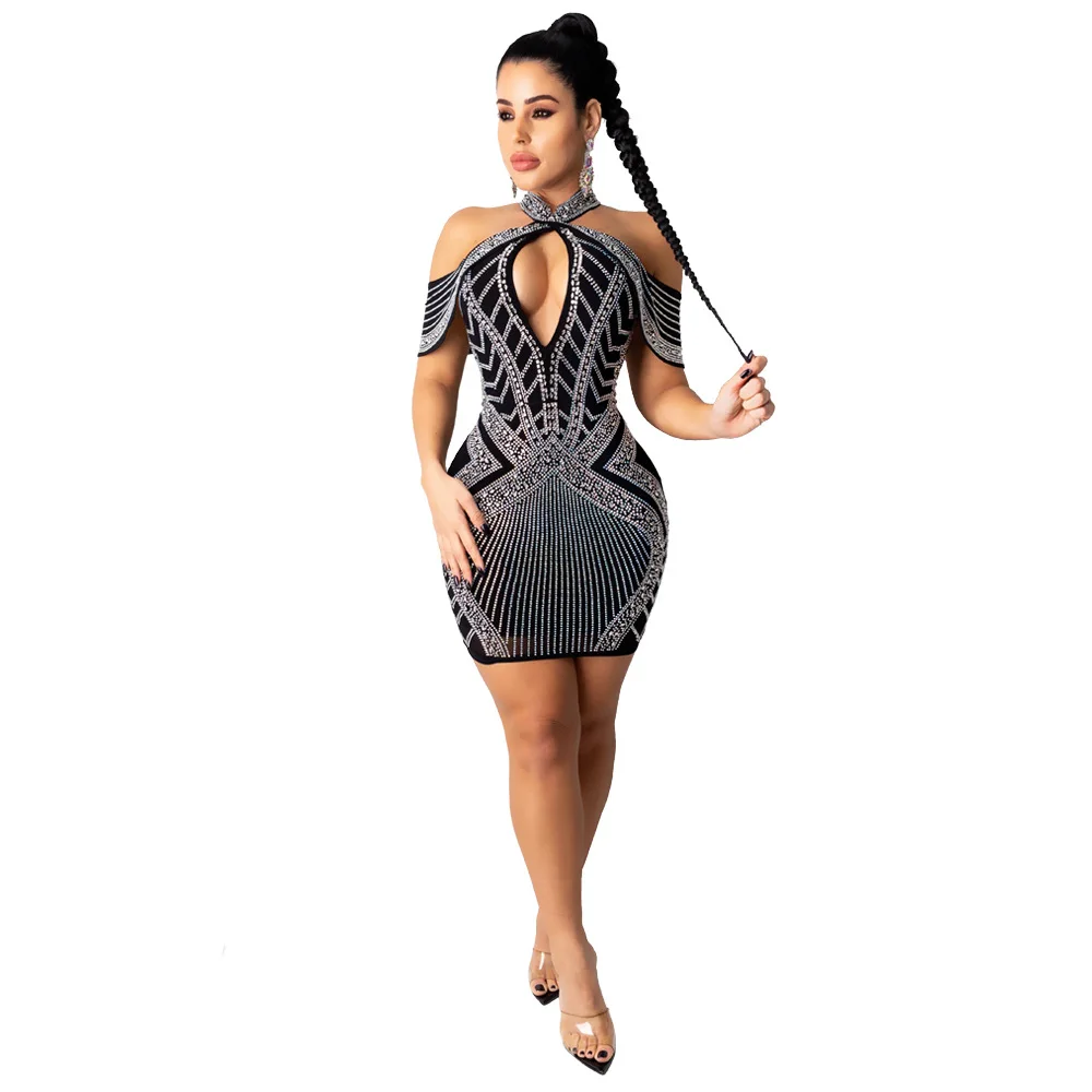 

2021 женское элегантное Бандажное платье с открытыми плечами и лямкой на шее, облегающее мини-платье для вечеринок в стиле знаменитостей, Сексуальные клубные платья