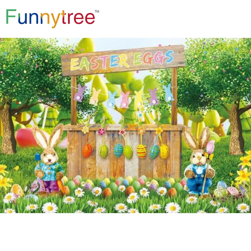 

Funnytree Easter Rabbit Spring Backdrop Baby Shower Eggs Garden Party Birthday Kids Forests Wood Photocall Flower Background