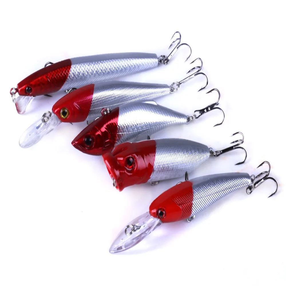 

5pcs/lot Red Head Lead weight Fishing Lure Baits Soft Bait Full Swimming Layer Bionics Crankbait VIB Treble Hook Fishing Tackle