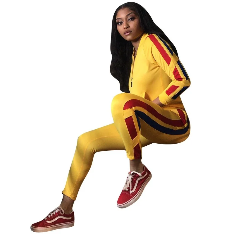 

Hot Selling Women's Color Matching Stitching Sports and Leisure Two Piece Outfits for Women Conjunto De Invierno Para Mujer