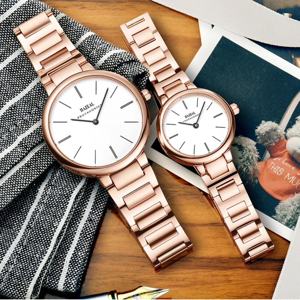 Роскошные парные часы HAZEAL для влюбленных японские кварцевые автоматические