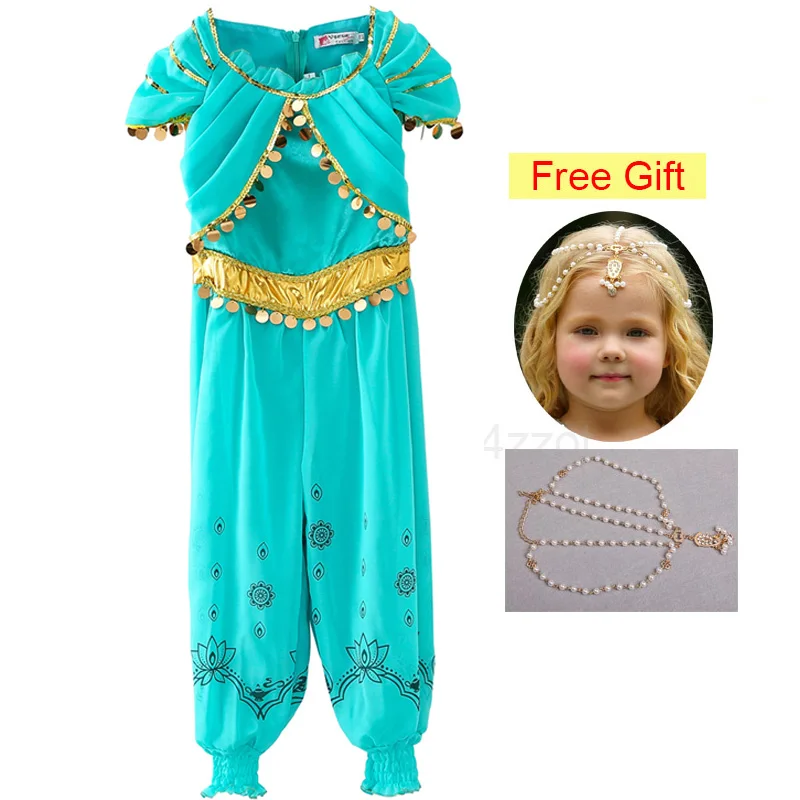 Jasmine Dress-6 Принцесса Жасмин платье Аладдин волшебная лампа девушки косплей костюм необычные дети танцевальная одежда Комплект топ брюки и платье для ребенка - Цвет: Jasmine Dress-6