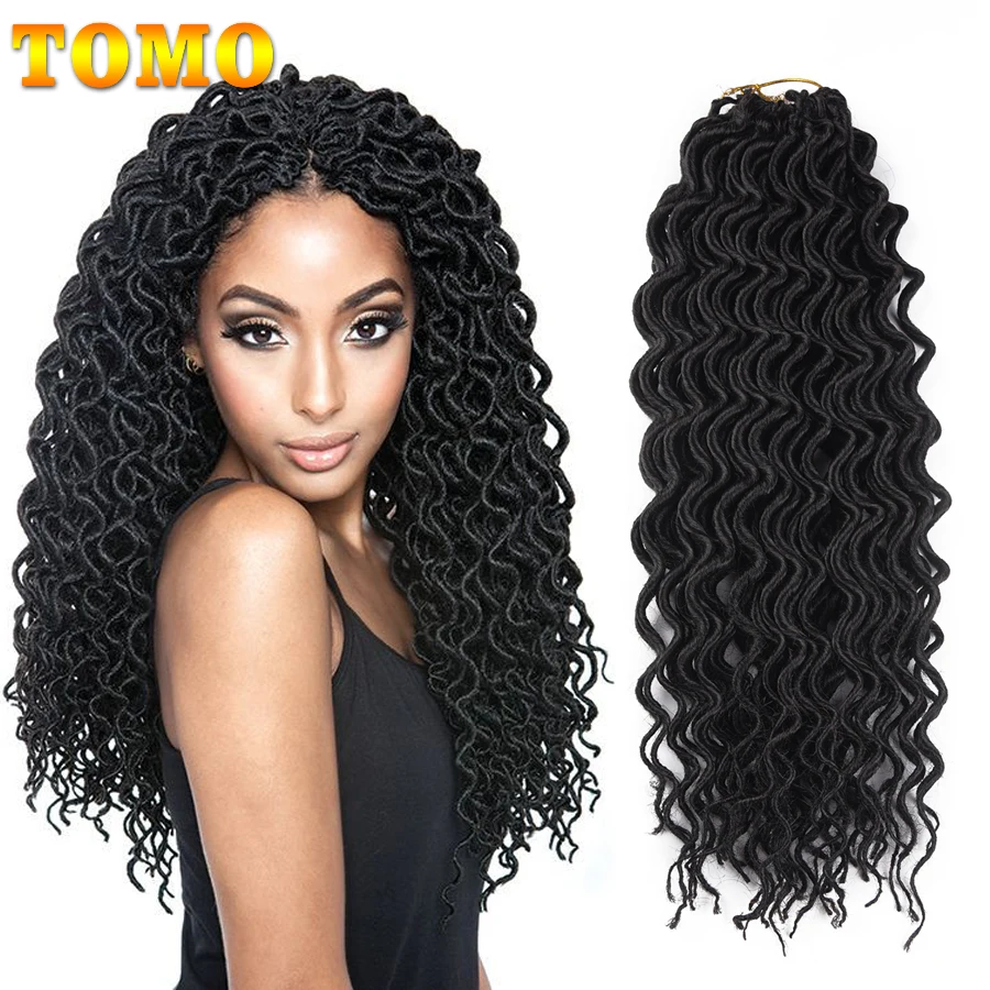 TOMO 18Inch Faux Locs Curly Crochet Braids 24Strands Goddess Locs Hair Extensions Ombre Synthetic Braiding Hair Bohemian locks