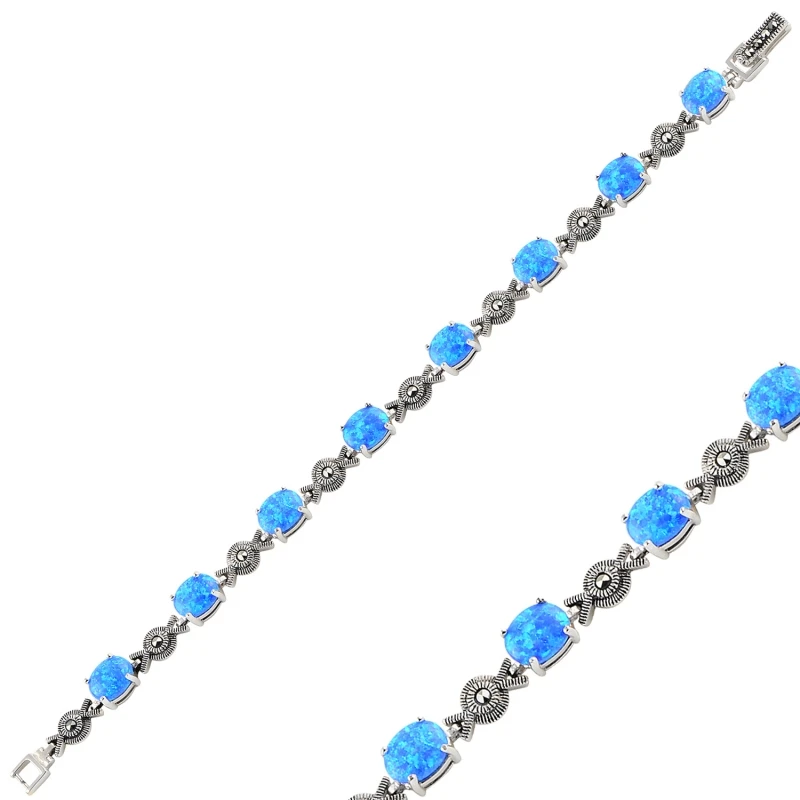 

Silverlina Silver Opal & Marcasite Sterling Bracelet