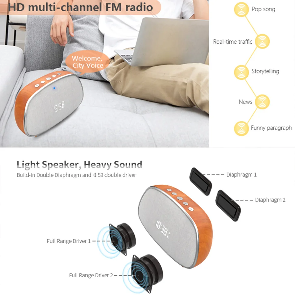 Bluetooth динамик портативный беспроводной громкий классический ретро деревянный