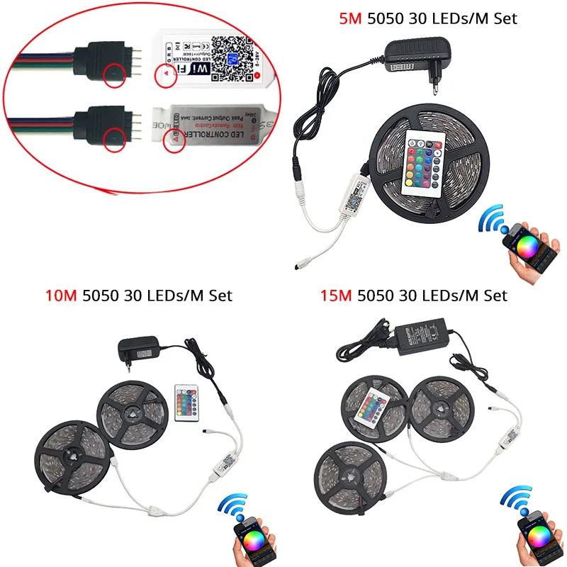 5 м 10 м 15 м водонепроницаемый светодиодный RGB ленточный светильник SMD 2835 5050 светильник с дистанционным управлением адаптер питания RGB Fita ленточный светильник светодиодный комплект лент