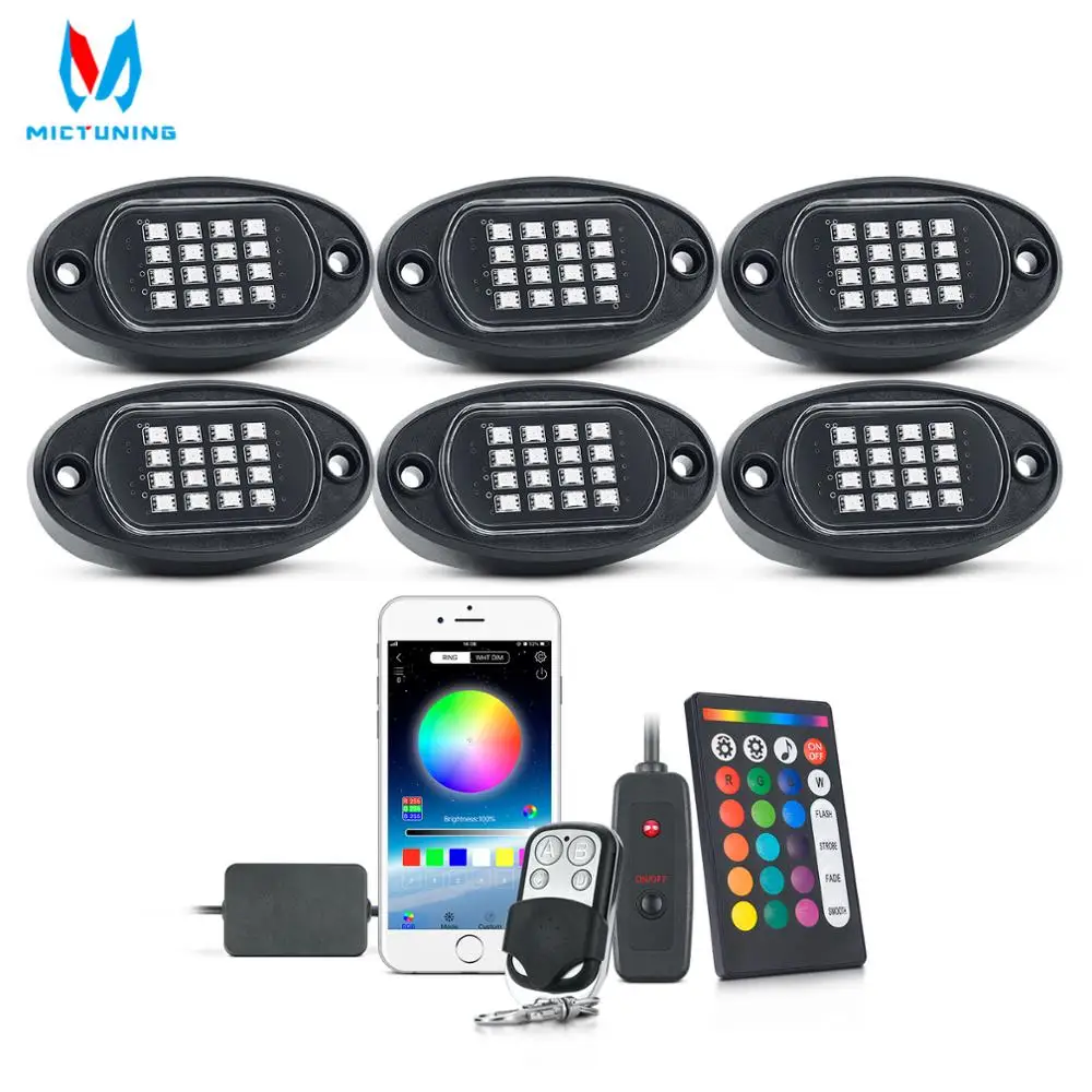MICTUNING 6 накладки RGB светодиодный Рок Огни 96 Светодиодный s музыка неоновые Underglow