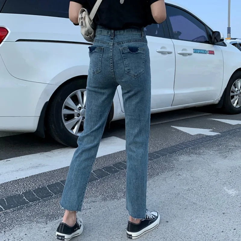 

Korean Style Vintage Jeans Women High Waist Tassel Hem Slim Pencil Skinny Jeans Mom Casual Streetwear Boyfriend Denim Trousers