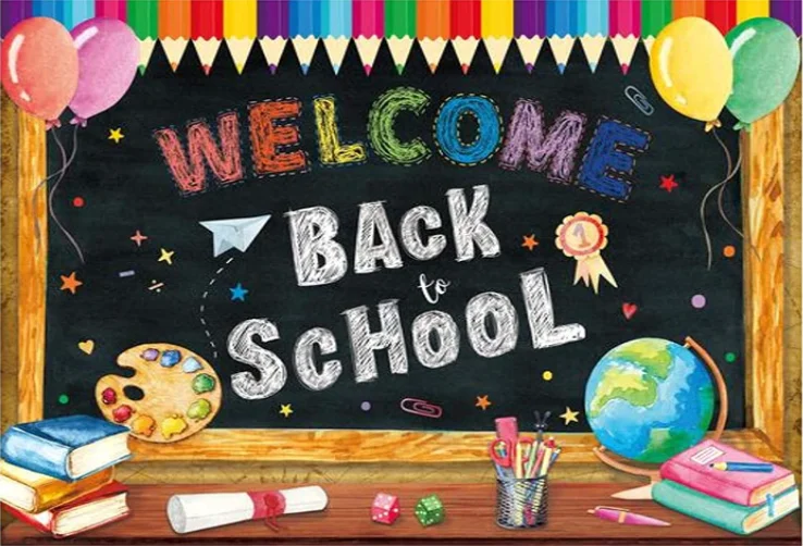 Welcome Back To School Backdrop Rainbow Kids First Day of Kindergarten Preschool Background Blackboard Classroom Teacher Party |