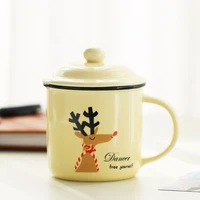 christmas nostalgic classic old water cup with cover ceramic mug custom imitation enamel cup retro mug teapot