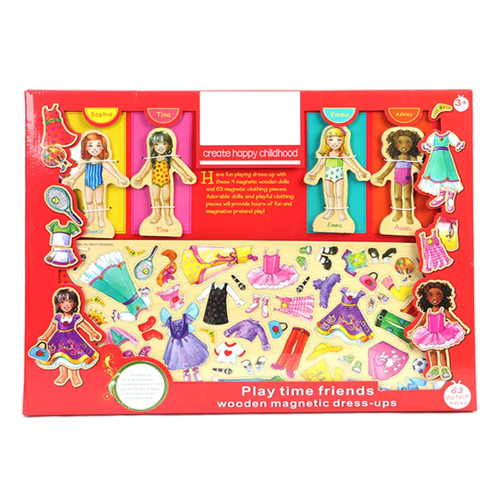 

Детская деревянная магнитная головоломка с одеждой, пазлы для девочек, образовательные многофункциональные Мультяшные Пазлы для раннего р...