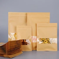 50pcslot kraft paper bags zip lock with window resealable grip ziplock pouches tea coffee bean candy packaging food