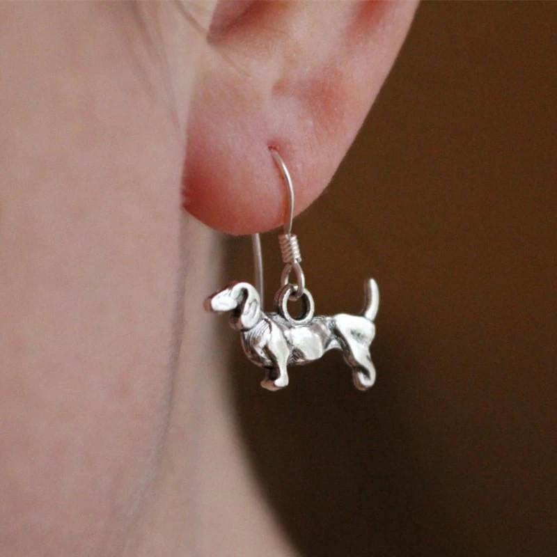 

Fashion Dog Small Animal Earrings-silver Cute Sausage Dog Earrings 4.5cm Women's Jewelry Party Charm Gift New 1pair