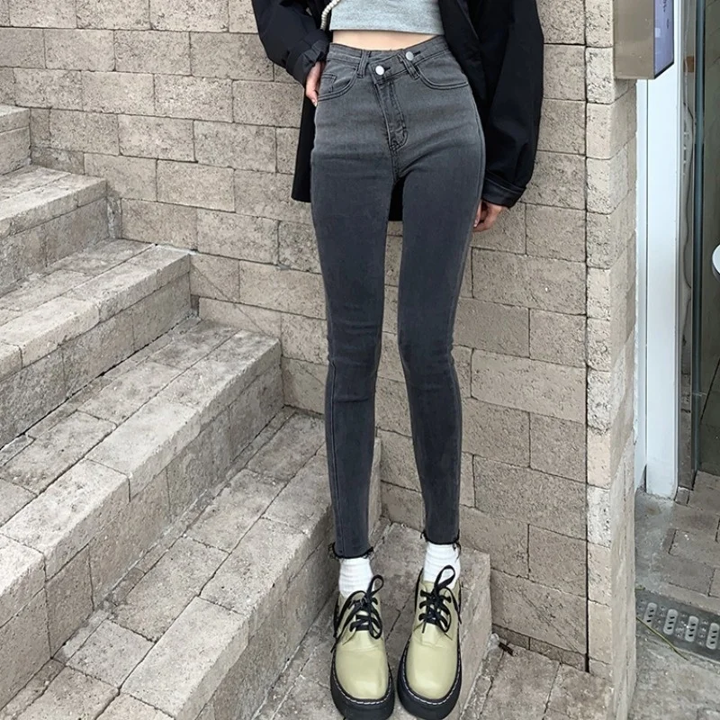 

Gradient Color Stretch Cropped Jeans for Women Spring and Autumn 2021 New Small High Waist Slim Fit Pencil Pants Fashion