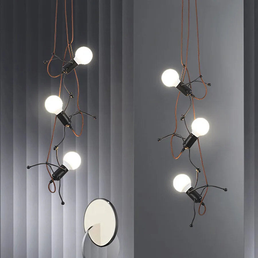 

New Creative Iron Little Man LED Pendant Light Fixture E27 Modern Restaurant Cafe Clothing Shop Hanging Pendant Lamps