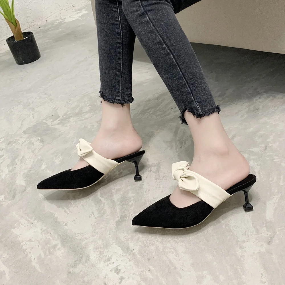 Весна-Осень 2020 Новые туфли-лодочки Женские босоножки без задника на высоком