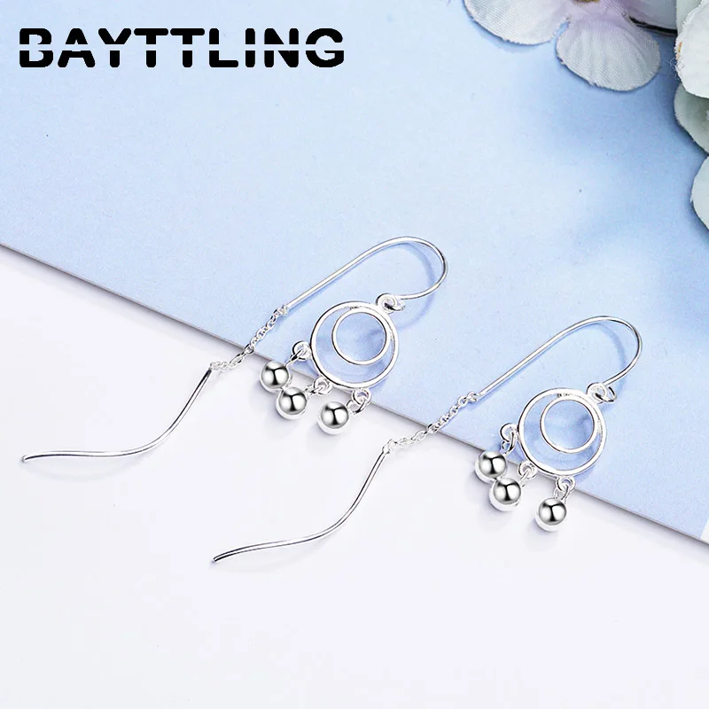 

BAYTTLING Silver Color 76MM Luxury Wave Circle Bead Drop Earrings For Woman Fashion Party Jewelry Couple Gift