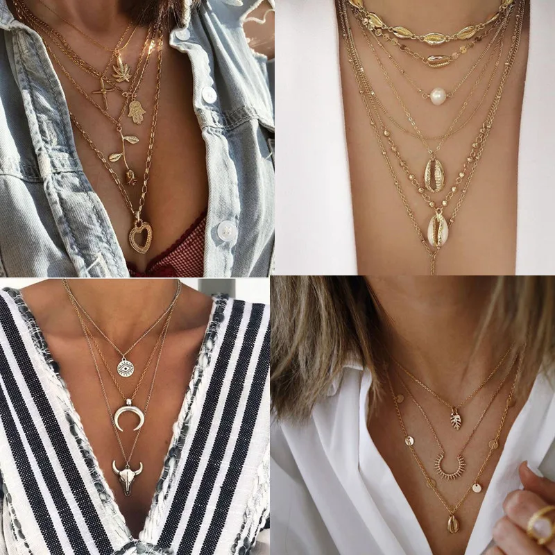 Многослойное винтажное ожерелье DIEZI для женщин богемное простое с подвеской в