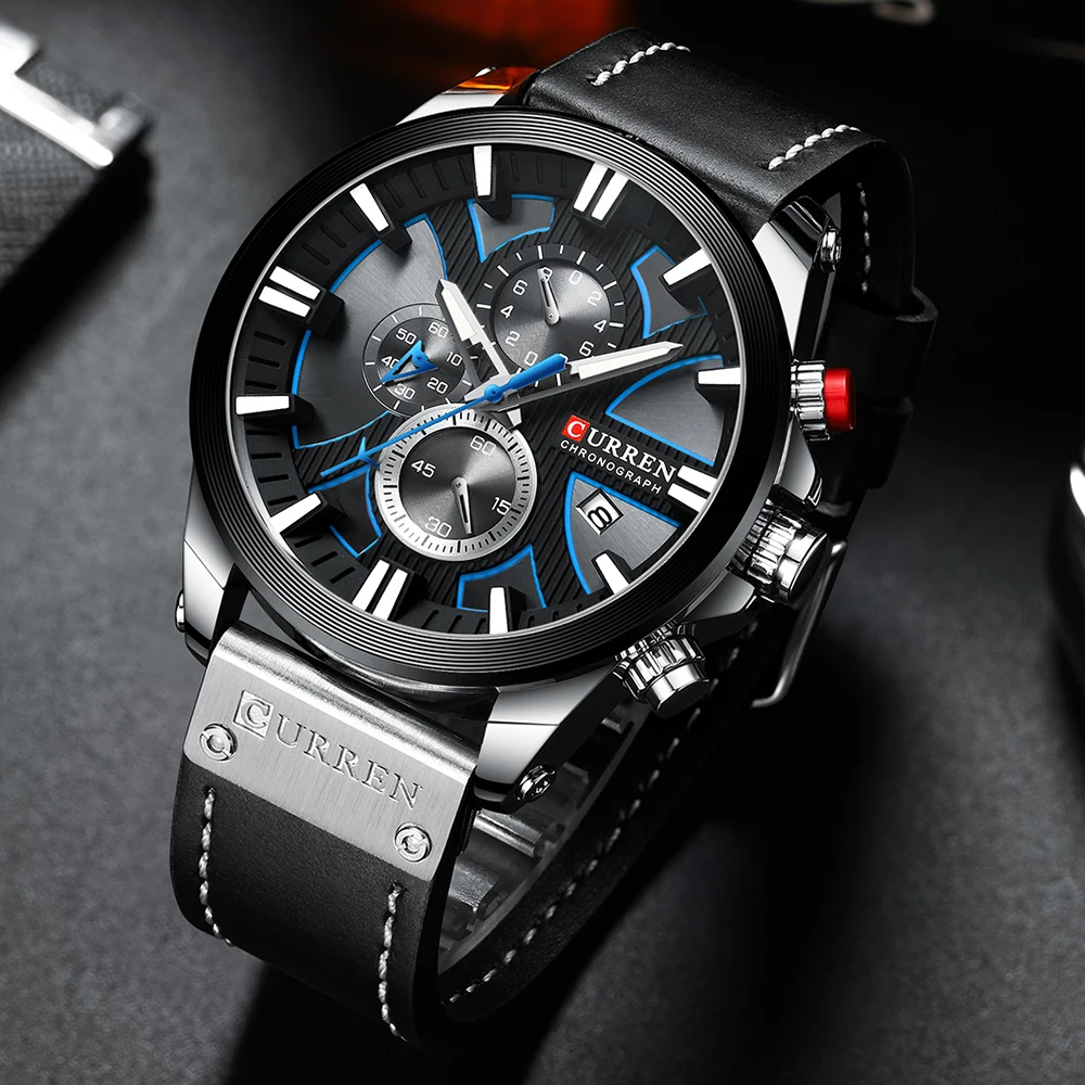 

2021 CURREN Fashion Chronograph Clock Men Leather Watch Casual Sport Watches for Men Quartz Wristwatch Relogio Masculino