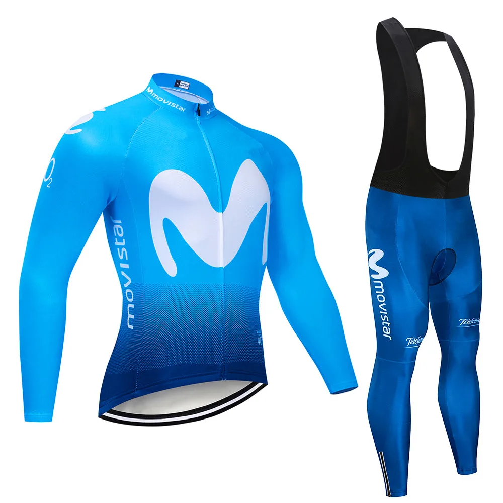 Long sleeve suit Movistar длинный рукав Велоспорт Джерси Набор летний дышащий детский нагрудник брюки ropa ciclismo велоодежда MTB велосипед мужская одежда - Цвет: Long sleeve suit