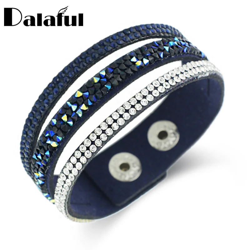 Женский кожаный браслет с кристаллами регулируемый размер | Украшения и
