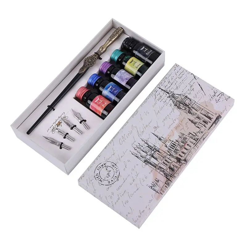 

Carving English Calligraphy Dip Pen Fountain Writing Ink Nibs School Stationery B36C