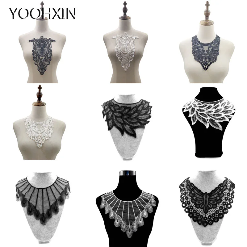 Новые хлопковые белого и черного цвета с вышитыми цветами Кружевной воротник