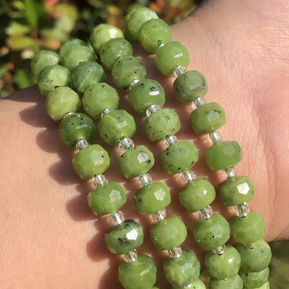 

Бусины из натурального камня AA +, граненые канадские нефритовые бусины, бусины с отверстием, в форме столбика, фотобраслет 7,5 дюйма 8x6 мм