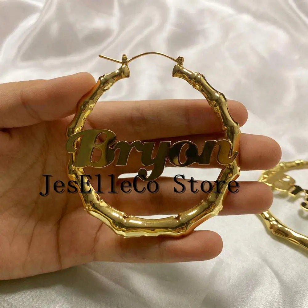 Именные серьги на заказ в форме нержавеющей стали именные бамбуковый стиль