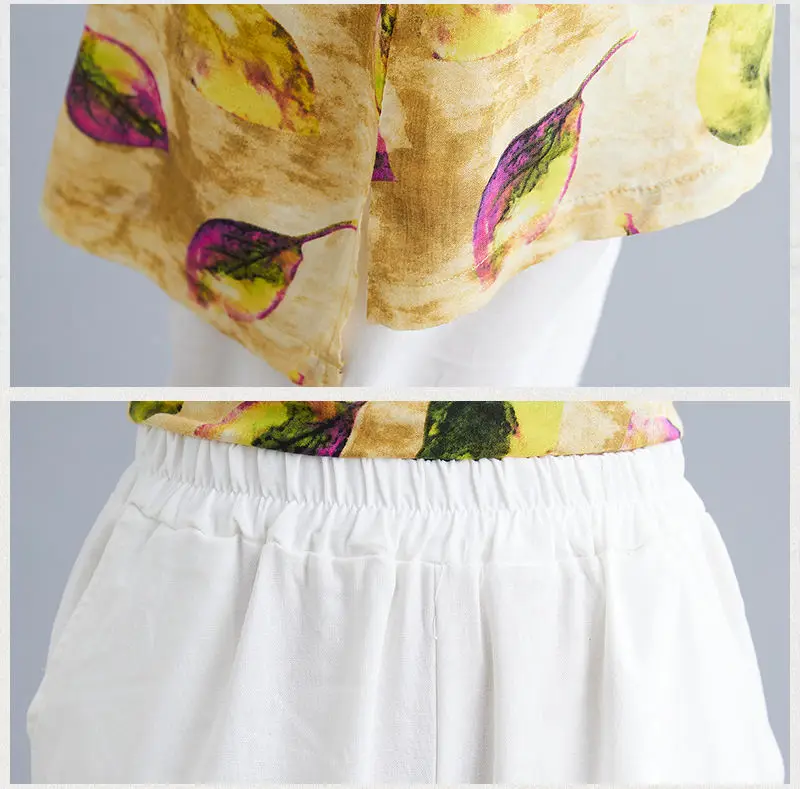 

2021 Summer Women's 2Pcs Print O-neck Blouse+Pants Office Lady Two Pieces Set Casual Fashion Tops And Ankle-length Trousers Sets
