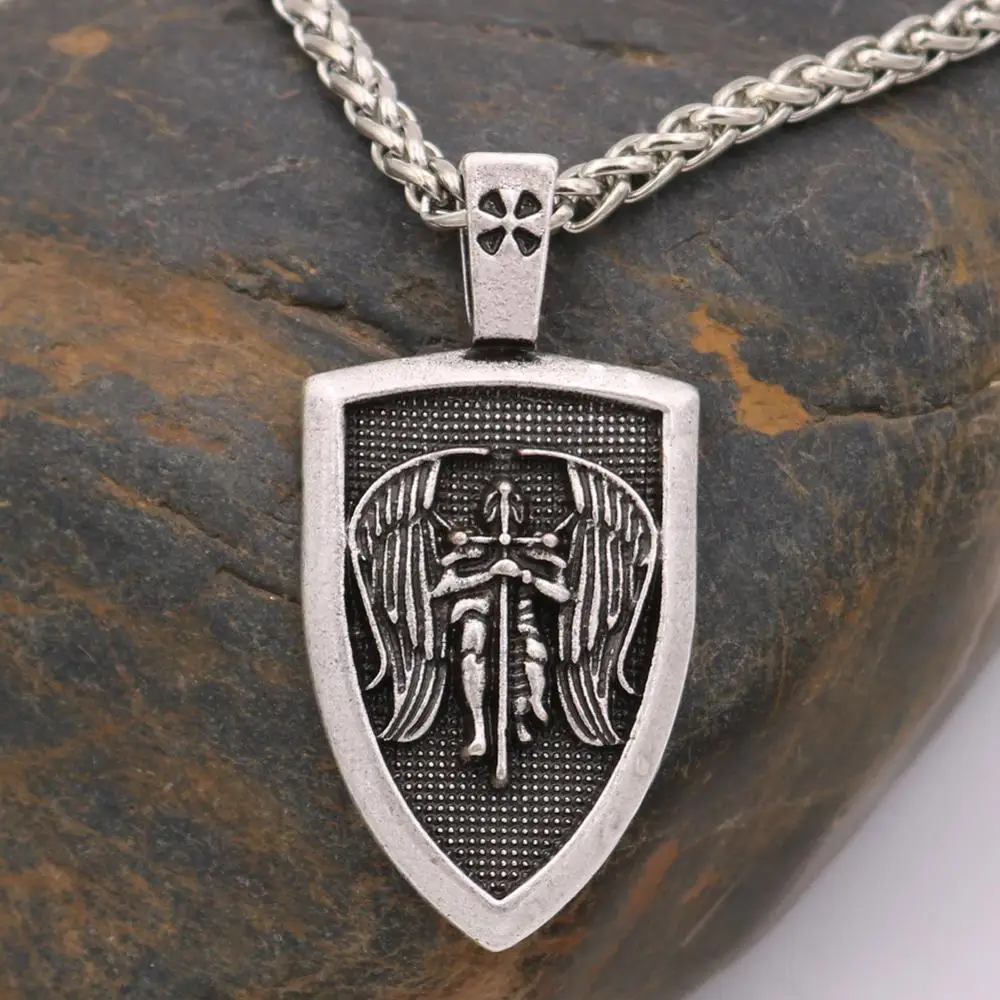 Goth St. Майкл защитит меня амулет Saint Shield талисман Подвеска Ожерелье Jwelry для женщин
