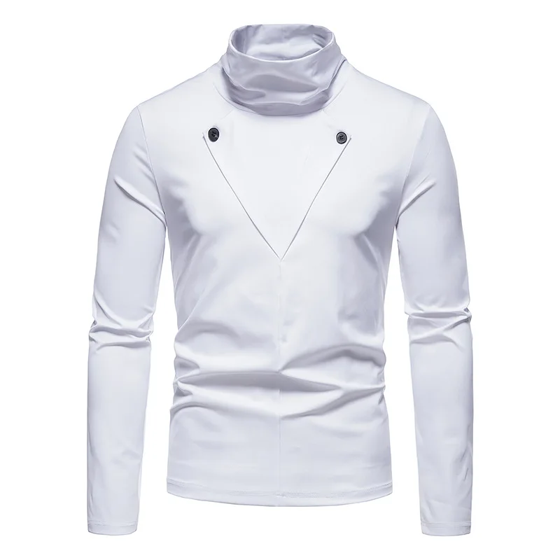 

PARKLEES Mens Fake Two Pieces Casual Long Sleeve Turtleneck T Shirt Solid Color Base T-shirts Tops for Men Streetwear White Tee