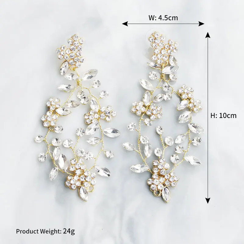 Hyperbole Rhinestone Flower and Leaves Boho Drop Earrings Trendy 2019 Newest Handmade Ladies Wedding for Party | Украшения и