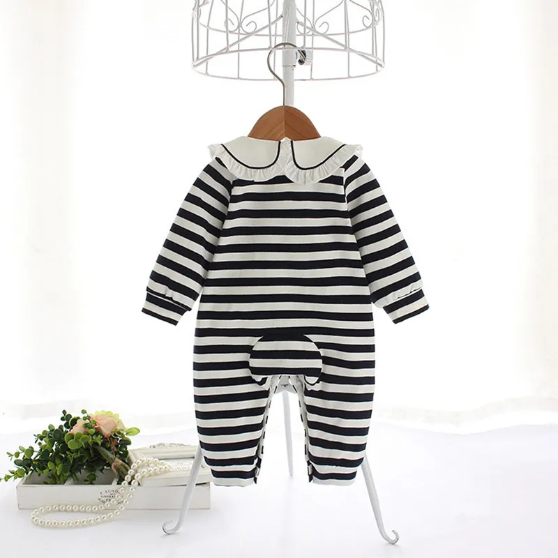 Детский полосатый комбинезон с воротником Питер Пэн и бантом|Ромперы| |