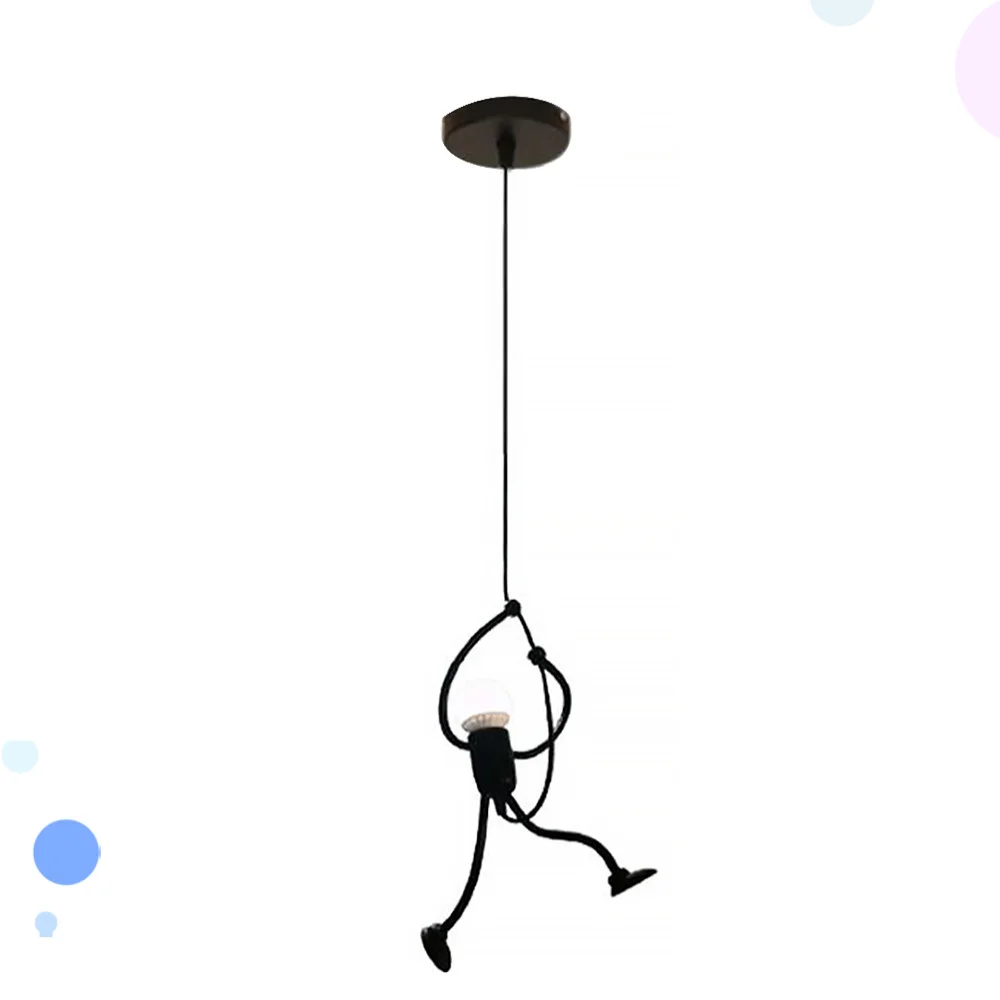 

Wrought Iron Humanoid Chandelier Hanging Lamp Cafe Chandelier for Living Room Hallway Restaurant with 5W Bulb (Black Warm Light)