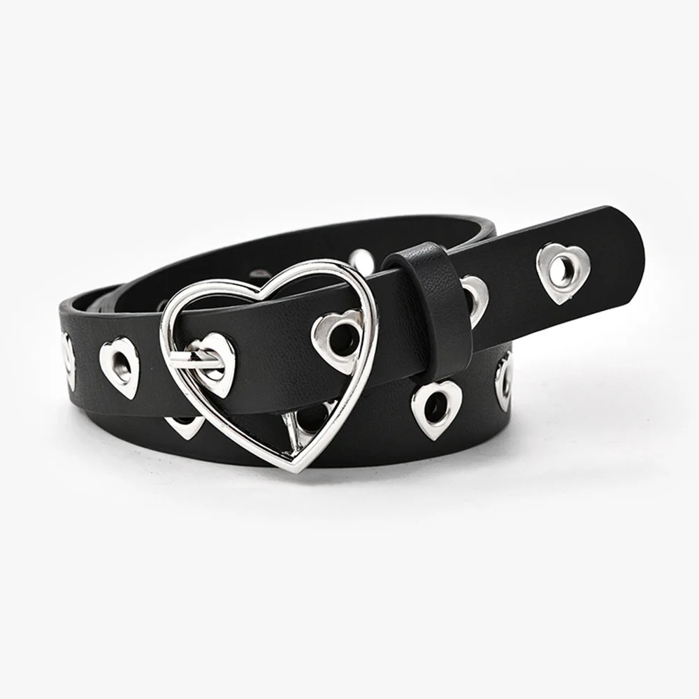 

New Sweetheart Buckle With Adjustable Ladies Belt Fashion Heart-shaped Air Eye Hollow Girdle high quality punk Belts QZ0299