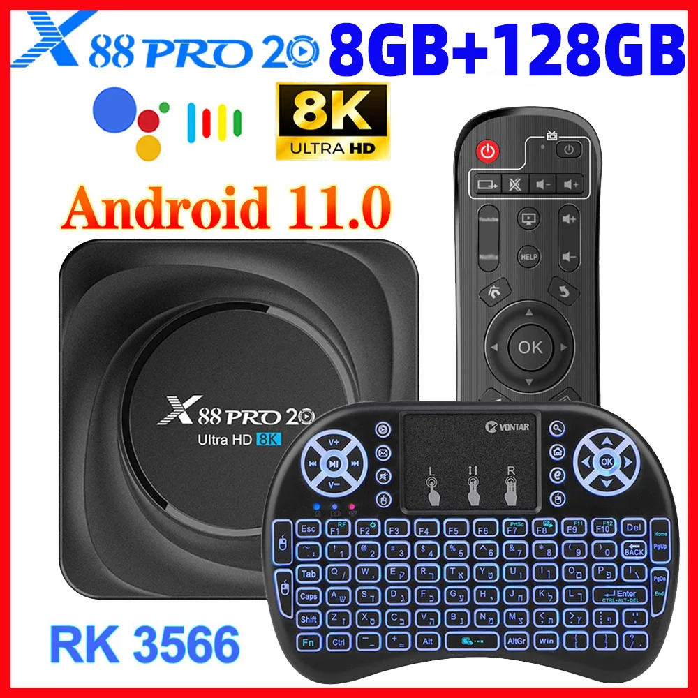 X88 Pro 20 RK3566 ТВ Box Android 11 8 Гб Оперативная память 128 Встроенная Поддержка 8K 24fps 2 4G/5G Wi Fi