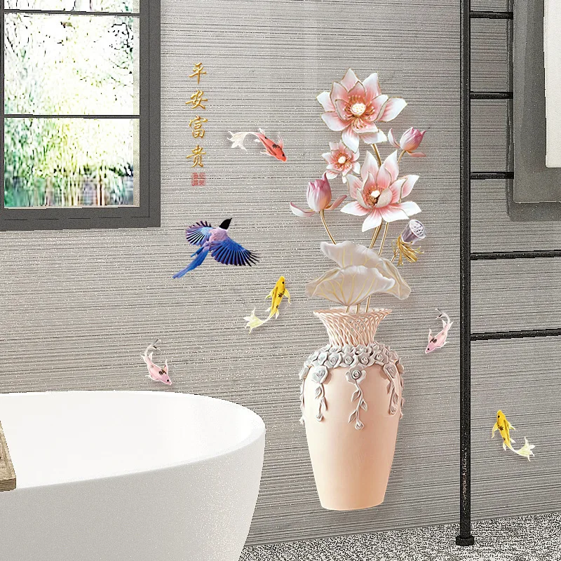 

Exquisite Vase Wall Sticker Flower Cover Fridge Door Stickers Teenager Room Decor Aesthetic Wall Decoration 3D Wallpaper Art