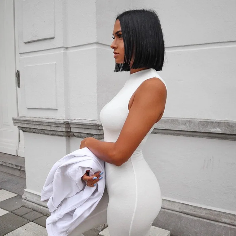 

2020 Fashion Womens Bodycon Rompers Solid Jumpsuits Round Neck Sleeveless Playsuit Women Summer Bodysuits Fitness Romper