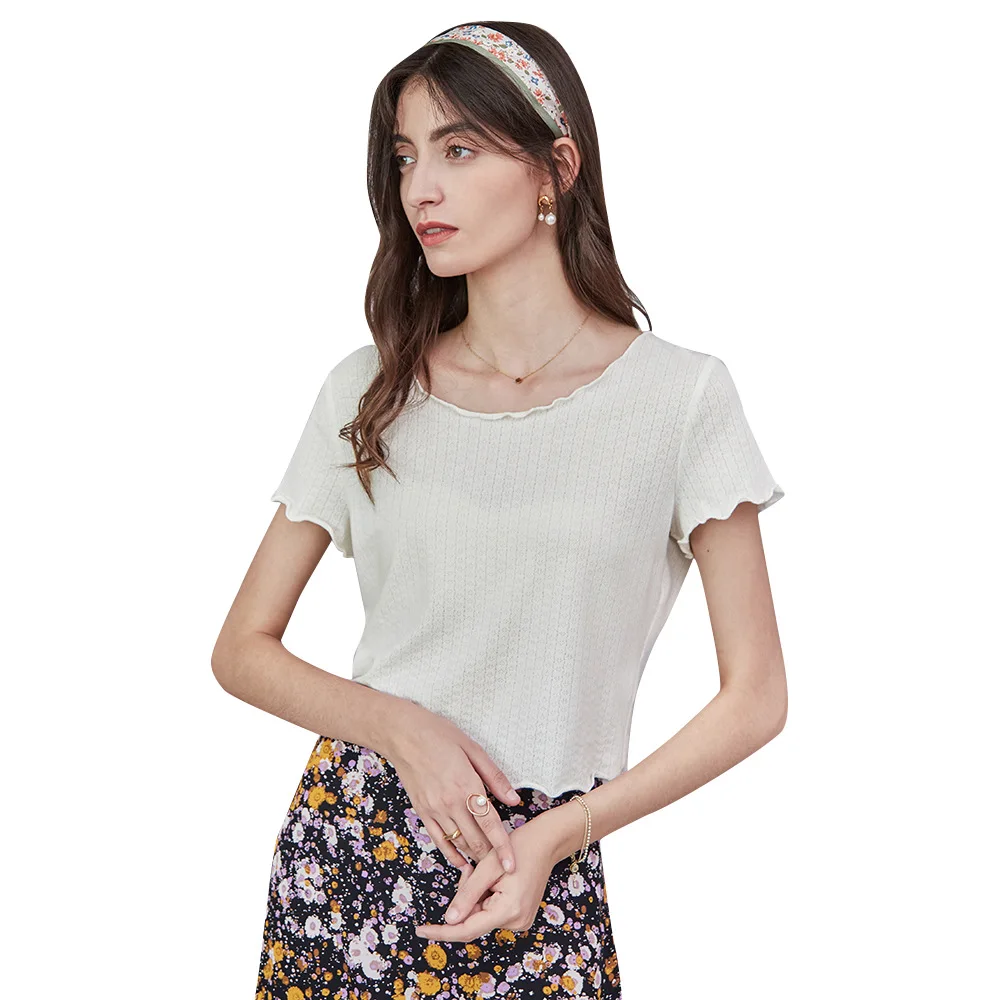 

Spring And Summer 2021 New French Fresh Pastoral T-shirt Round Neck Short Sleeve Top