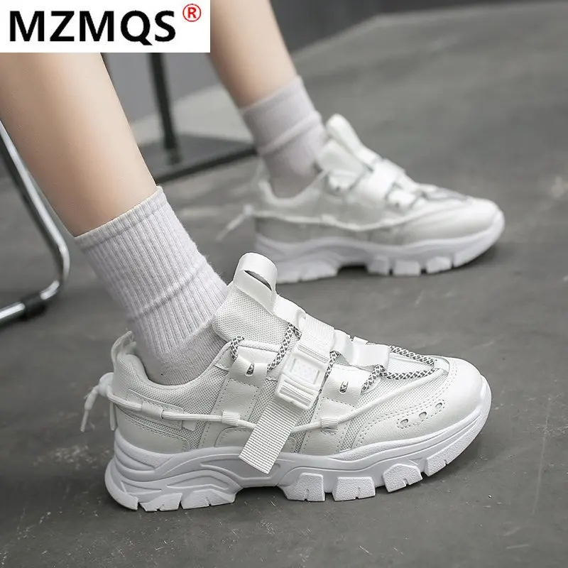 

Spring Casual Mesh Breathable Woman Solid Vulcanized Shoes Lace-up Platform 2021 Woman Vulcanized Shoes Fashionable Comfortable