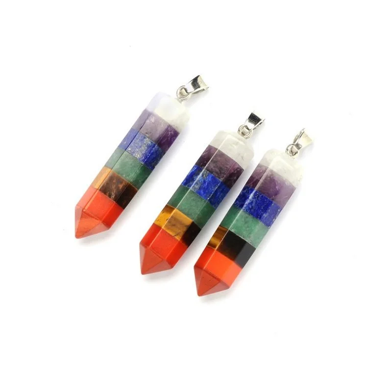 

Rainbow Chakra Hexagon Healing Crystal Stone Quartz Pendant Wholesale Charms for Necklace Jewelry Making