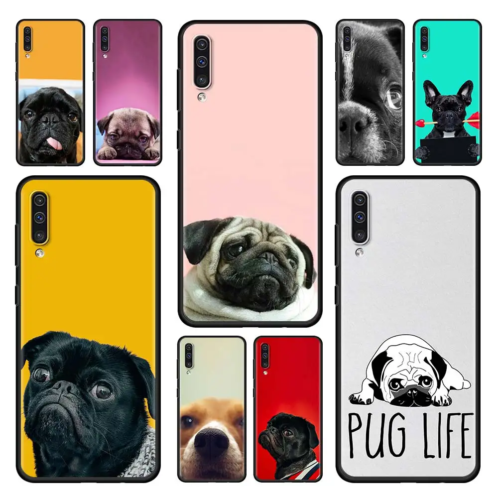 

Cute Animal Pug Dog Phone Case Cover for Samsung Galaxy A50 A70 A10 A30 A20e A20s A10s A40 A90 A10e A80 A60 Black Soft Funda