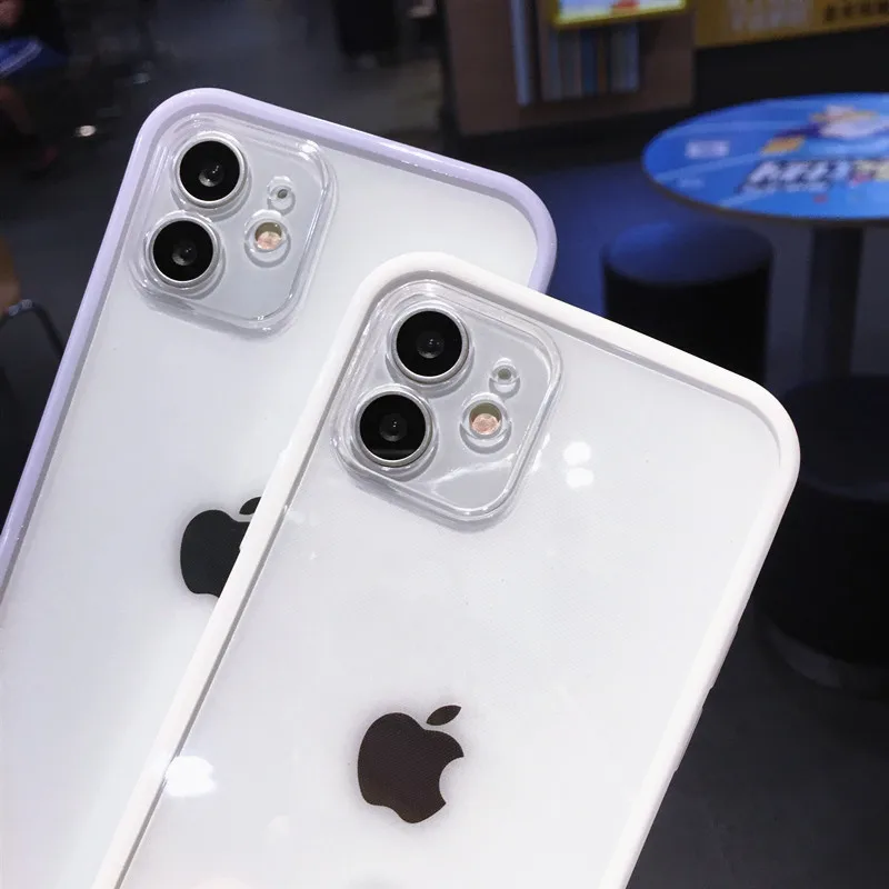 Shockproof Bumper Transparent Phone Case For iPhone 11 12 13 Pro Max X XR XS Max 7 8 Plus SE2020 Lens Protection Soft TPU Cover