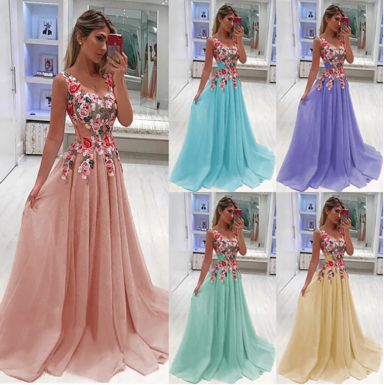 

Elegant Long Dress Women Evening Summer Dress Party V-Neck Floral Maxi Dress Plus Size Sexy Dress Robe Longue Vestidos De Fiesta