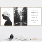 Черно-белая абстрактная девушка лес туман дорога настенная Картина на холсте скандинавские постеры и принты настенные картины для декора гостиной