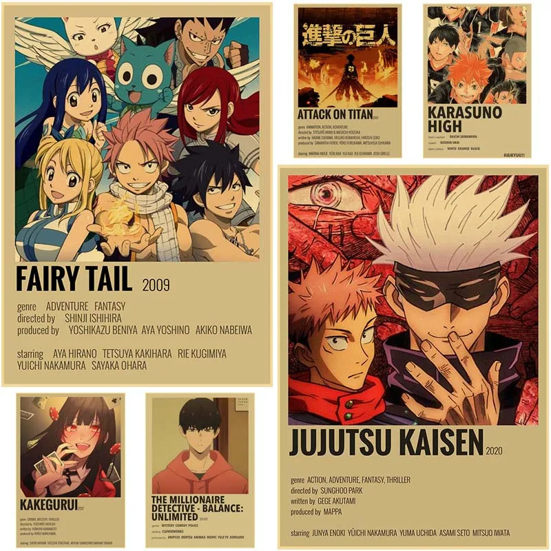 

Kraft Paper Prints Anime Posters Jujutsu Kaisen Attack on Titan Kakegurui Poster Fans Collection Painting Kids Room Home Decor