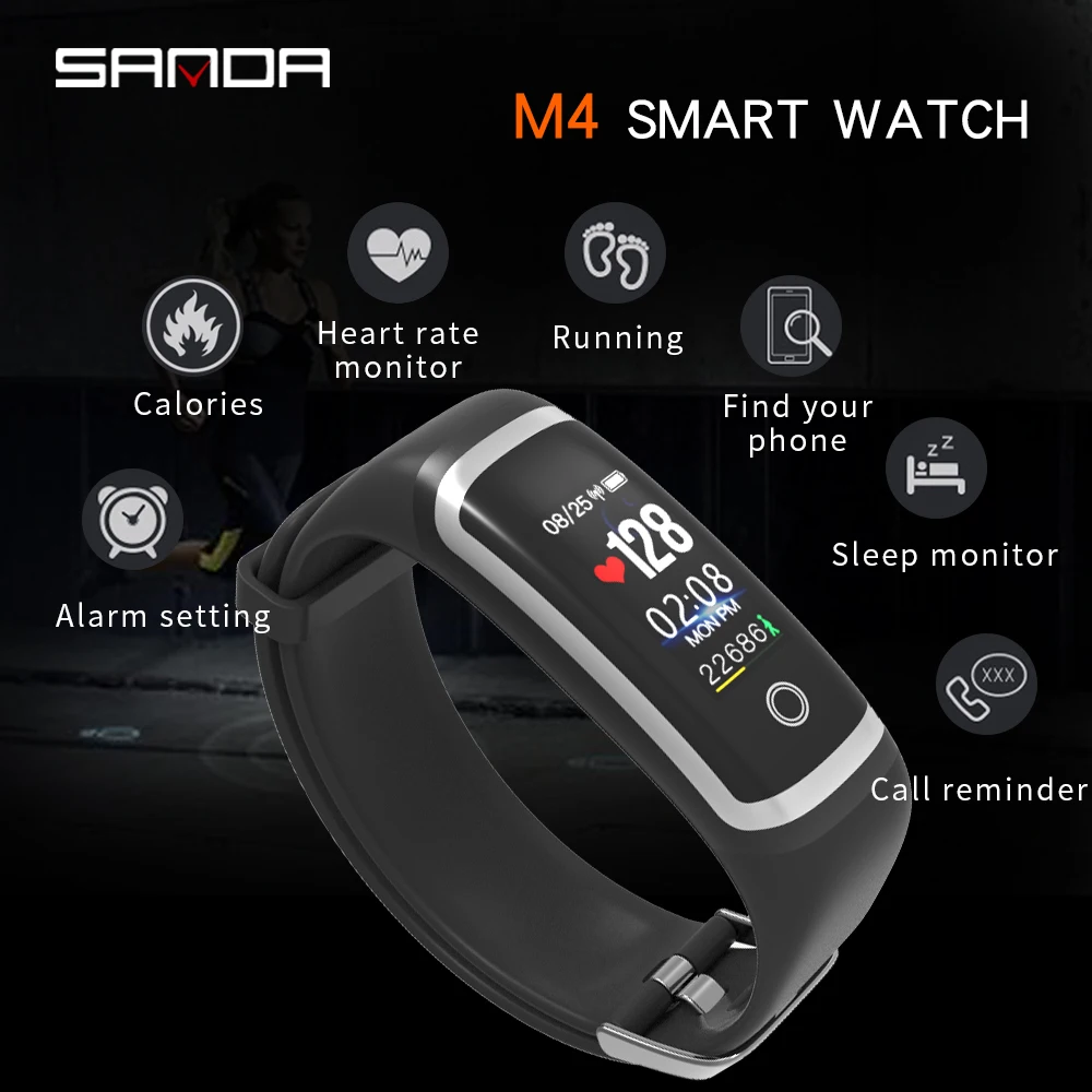 2020 SANDA Bluetooth 0 96 &quotSmart Horloge для IOS Android Mannen Vrouwen Водонепроницаемый Фитнес-трекер